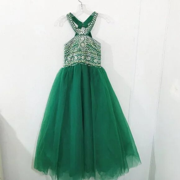 Formal Prom Dress Emerald Green Beaded Sequins Full Length Sleeveless Sz 4 - Picture 8 of 12